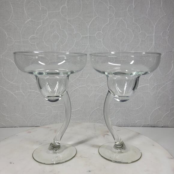 Libbey Bravura Margarita Glasses Clear Twisted Stem Hand Blown Cocktail Barware - Picture 1 of 13
